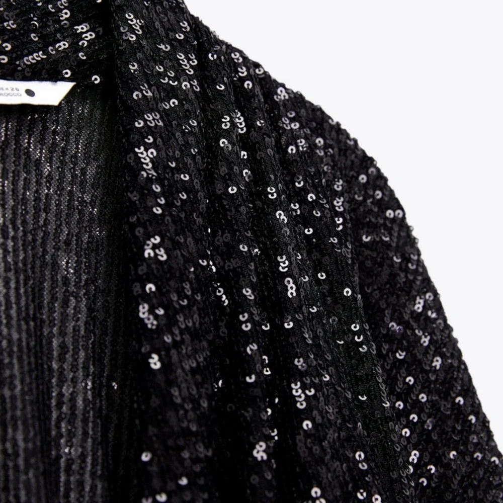 NWT Zara Draped Black Sequin Blouse - Picture 8 of 13
